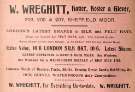 Advertisement for W. Wreghitt, hatter, hosier and glover, Nos. 203 - 207 Sheffield Moor