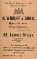 Advertisement for G. Wright and Sons, dyers and french cleaners, No. 61 Leopold Street