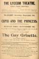 Advertisement for the last performance of 'Cupid and the Princess', Saturday, 9th September and 'The Gay Grisette', Monday 11th September, Lyceum Theatre, Tudor Street