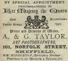 Advertisement for A. and G. Taylor, art photographers, No. 101 Norfolk Street