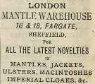View: y15425 Advertisement for the Mantle Warehouse, Nos. 16 and 18 Fargate