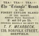Advertisement for T. F. Mearbeck, [tea dealers], No. 139 Norfolk Street