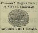 Advertisement for R. Ruff, surgeon dentist, No. 83 West Street, Sheffield