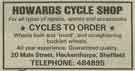 Advertisement for Howards Cycle Shop, No. 20 Main Street, Hackenthorpe Advertisement for Howards Cycle Shop, No. 20 Main Street, Hackenthorpe