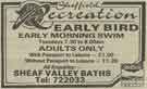 Advertisement for 'Early Bird' early morning swim, Sheaf Valley Baths Advertisement for 'Early Bird' early morning swim, Sheaf Valley Baths