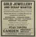 Advertisement for Camden Precious Metals, No. 2 London Road Advertisement for Camden Precious Metals, No. 2 London Road