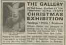 Advertisement for the Christmas Exhibition of paintings, prints and sculpture by William Barber, The Gallery, No. 68 Gell Street