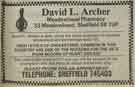 Advertisement for David L. Archer, Meadowhead Pharmacy, No. 33 Meadowhead