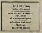 Advertisement for The Hat Shop, fashion shop, No. 445a Firth Park Road Advertisement for The Hat Shop, fashion shop, No. 445a Firth Park Road
