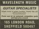 Advertisement for Wavelength Music, guitar specialists, No. 165 London Road Advertisement for Wavelength Music, guitar specialists, No. 165 London Road