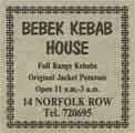 Advertisement for Bebek Kebab House, No. 14 Norfolk Row