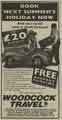 Advertisement for Woodcock Travel, travel agents