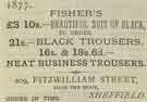 Advertisement for Fisher's, tailors, No. 209 Fitzwilliam Street Advertisement for Fisher's, tailors, No. 209 Fitzwilliam Street