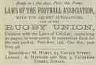 Advertisement for the Laws of the Football Association with the recent alterations and of the Rugby Union, [printed] by M. Hurst, No. 23 Church Street 