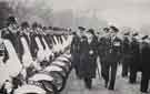 Sir Charles Cunningham, KBE, CB, CVO (Permanent Under Secretary of State for Home Affairs) inspecting a parade of the Sheffield Police Force motor cyclists