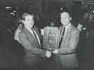 South Yorkshire County Fire Service: Presentation of the Fassell Shield by Mr Weissenborn, President of the National Fire Service Benevolent Fund Group to Chief Fire Officer H. E. Wright (right)