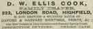 Advertisement for D. W. Ellis Cook, family draper, Nos. 222 London Road Advertisement for D. W. Ellis Cook, family draper, Nos. 222 London Road