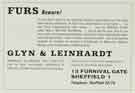 Advertisement for Glyn and Leinhardt, furriers, No. 13 Furnival Gate Advertisement for Glyn and Leinhardt, furriers, No. 13 Furnival Gate