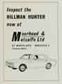 Advertisement for Hillman Hunter car at Moorhead and Metcalfe Ltd., car dealers, St. Mary's Gate Advertisement for Hillman Hunter car at Moorhead and Metcalfe Ltd., car dealers, St. Mary's Gate