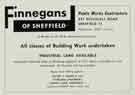 Advertisement for Finnegans of Sheffield [J. F. Finnegan Ltd.], public works contractors, No. 847 Ecclesall Road