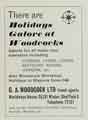 Advertisement for G. A. Woodcock Ltd., travel agents, Worldways House, Nos. 25 - 31 The Wicker