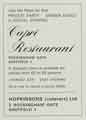Advertisement for the Capri Restaurant (Hopkinsons (caterers) Ltd.), No. 3 Rockingham Gate
